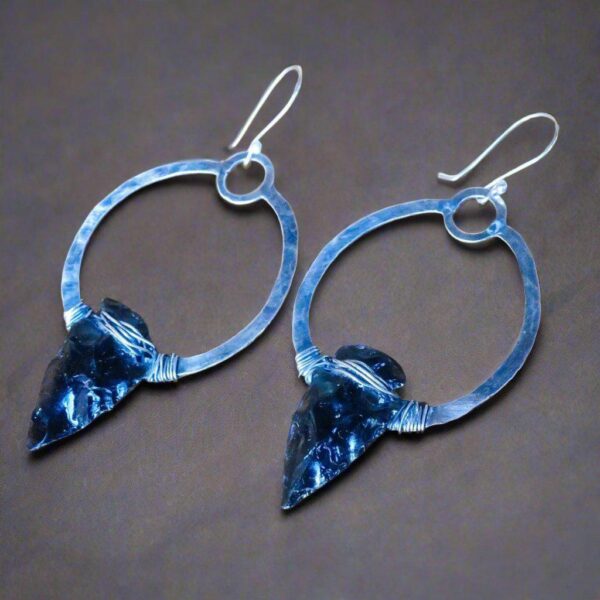 Product Image: Black Obsidian Earrings in Sterling Silver Hoop Design for Strength
