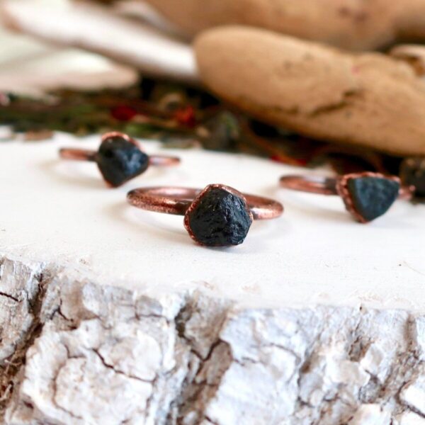 Product Image: Raw Black Tourmaline Ring in Copper Setting for Protection