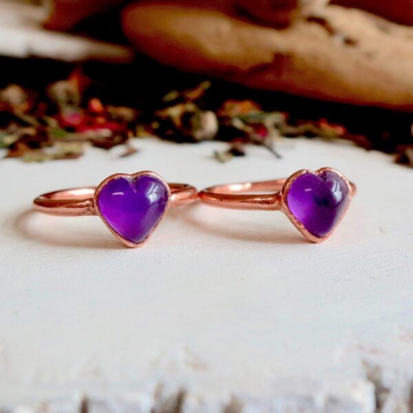 Product Image: Handmade Heart Shaped Amethyst Ring in Copper