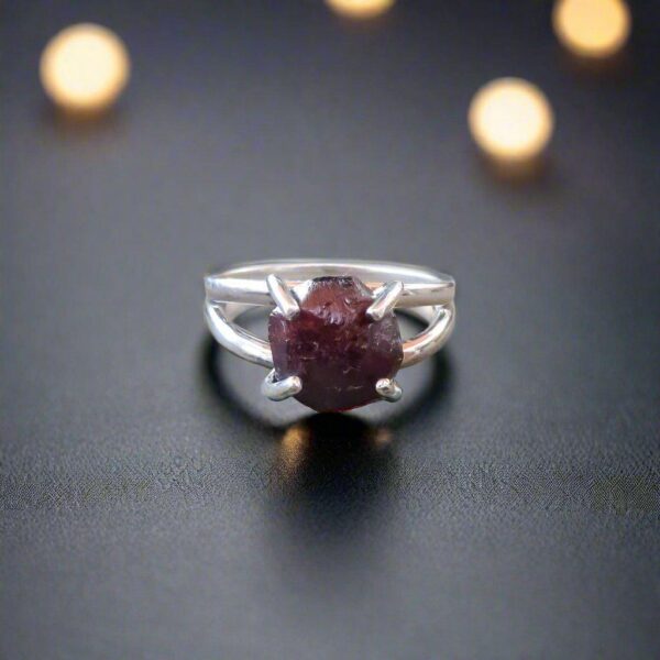 Product Image: Raw Garnet Nugget Ring in Sterling Silver for Women – Empowering Design