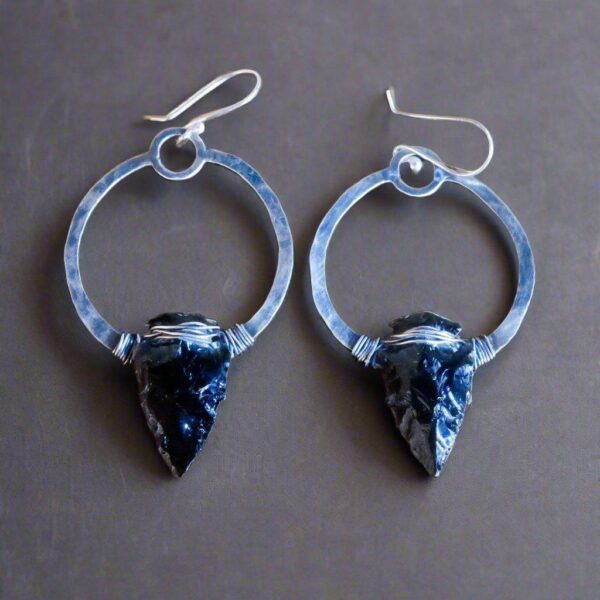 Product Image: Black Obsidian Earrings in Sterling Silver Hoop Design for Strength