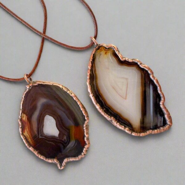 Product Image: Blue Agate Slice Statement Necklace with Copper Pendant
