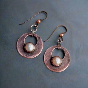 Product Image: Handcrafted Pearl Drop Earrings with Copper Design Elegance