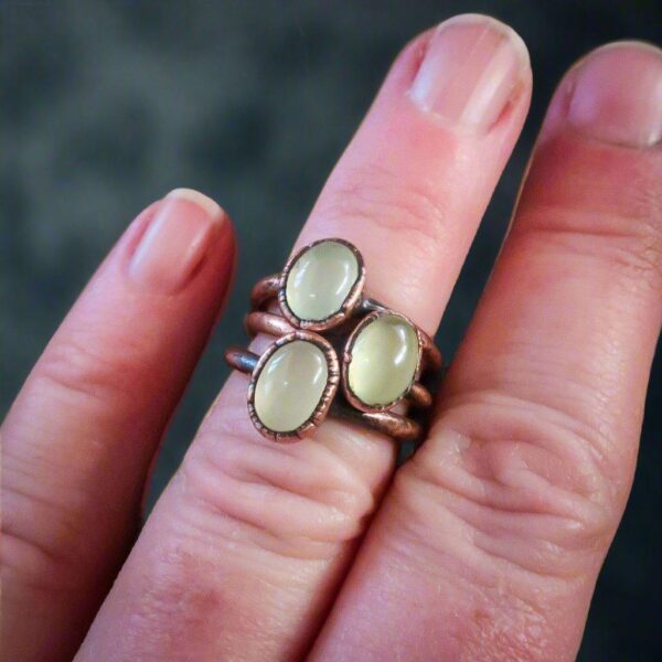 Product Image: Handcrafted Prehnite Copper Ring for Healing Energy Boost