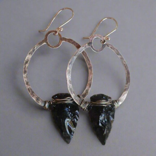 Product Image: Black Obsidian Earrings in Sterling Silver Hoop Design for Strength