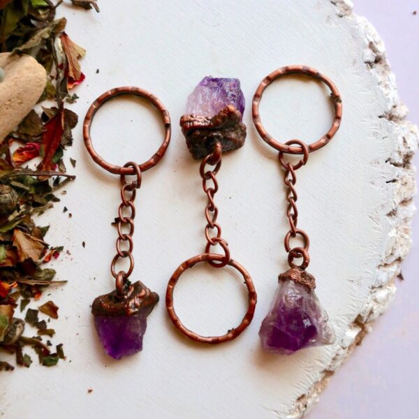 Product Image: Raw Amethyst Crystal Copper Keychain for Healing Energy
