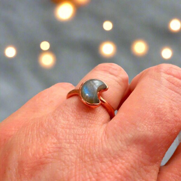 Product Image: Labradorite Crescent Moon Ring in Copper, Size 7