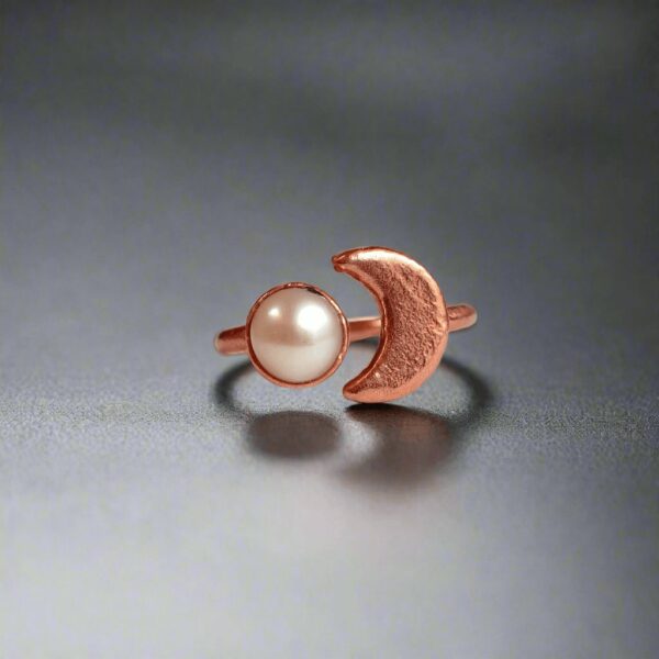 Product Image: Pearl Crescent Moon Open Ring in Unique Copper Design