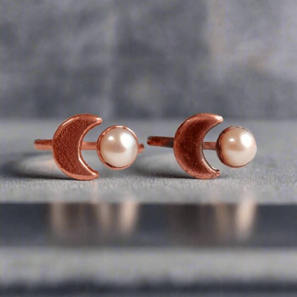 Product Image: Pearl Crescent Moon Open Ring in Unique Copper Design