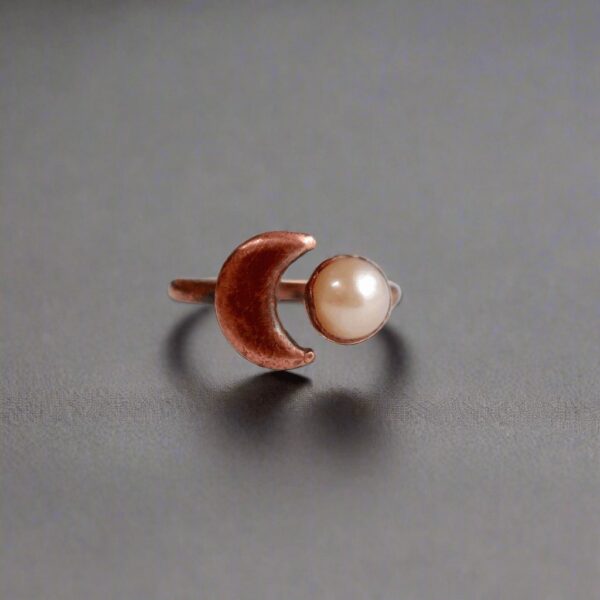 Product Image: Pearl Crescent Moon Open Ring in Unique Copper Design