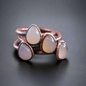 Product Image: Handcrafted Pink Chalcedony Teardrop Copper Ring for Healing