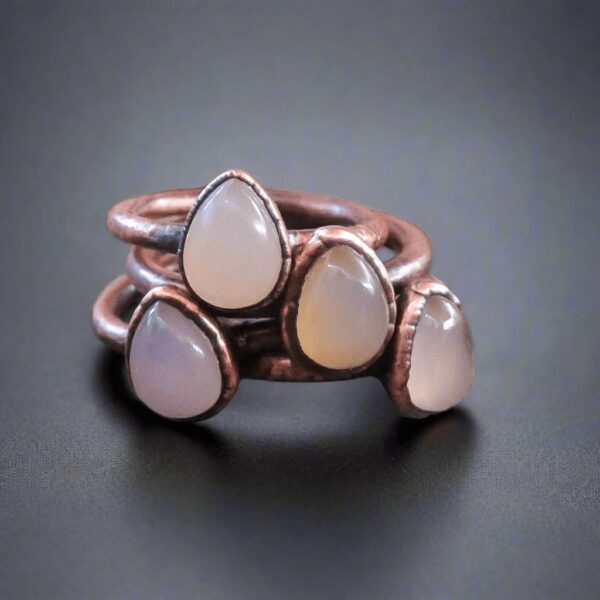 Product Image: Handcrafted Pink Chalcedony Teardrop Copper Ring for Healing