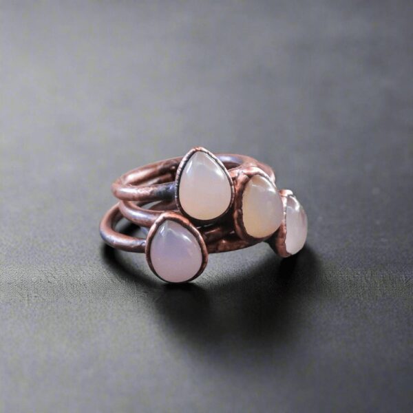 Product Image: Handcrafted Pink Chalcedony Teardrop Copper Ring for Healing