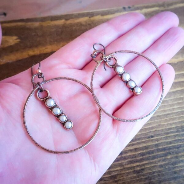 Product Image: Bohemian Pearl Hoop Earrings in Mixed Metals Design