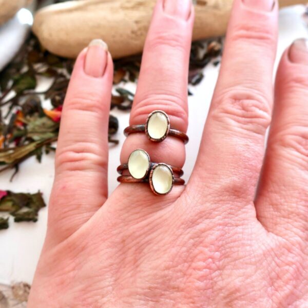 Product Image: Electroformed Oval Prehnite Ring for Women’s Healing Energy