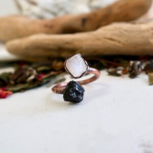 Product Image: Raw Black Tourmaline and Raw Moonstone Twist Copper Ring