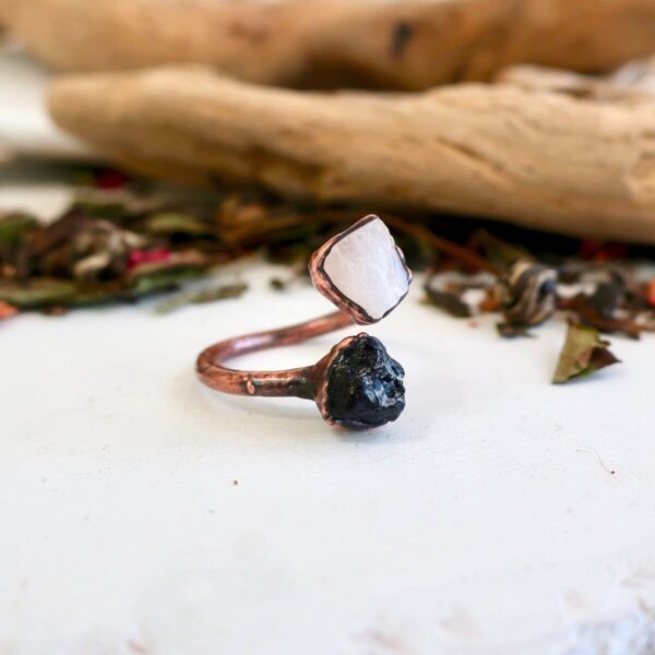 Product Image: Raw Black Tourmaline and Raw Moonstone Twist Copper Ring
