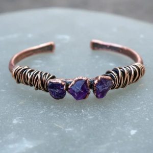 Product Image: Handcrafted Copper Raw Amethyst Cuff For Inner Peace In Daily Rituals