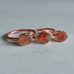 Product Image: Raw Sunstone Ring — Handcrafted Copper Talisman for Joyful Confidence