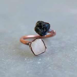 Product Image: Moonstone and Black Tourmaline Ring | Electroformed Copper Jewelry