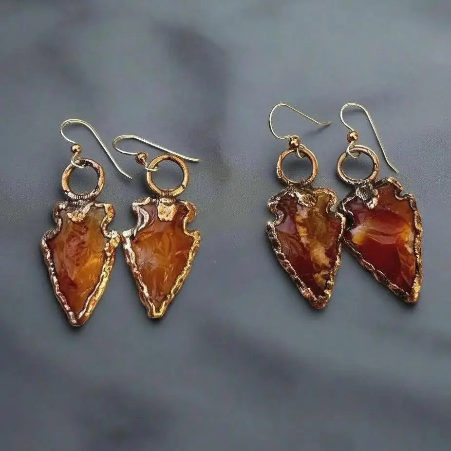 Santa Fe Marketplace Carnelian Arrowhead Earrings — A Copper Talisman for Courage and Grounding Product Image: Carnelian Arrowhead Earrings — A Copper Talisman for Courage and Grounding
