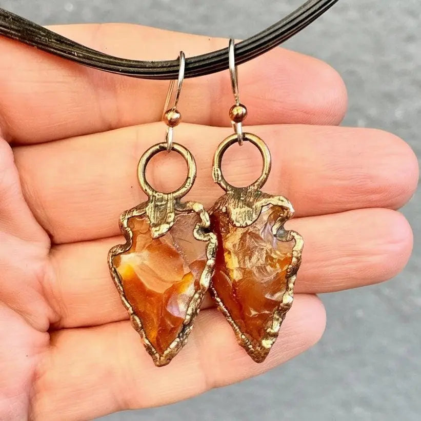 Santa Fe Marketplace Carnelian Arrowhead Earrings — A Copper Talisman for Courage and Grounding Product Image: Carnelian Arrowhead Earrings — A Copper Talisman for Courage and Grounding