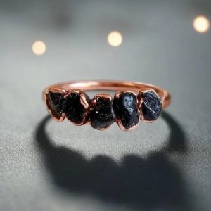 Product Image: Black Tourmaline Multistone Ring — Handcrafted Copper Talisman for Grounding