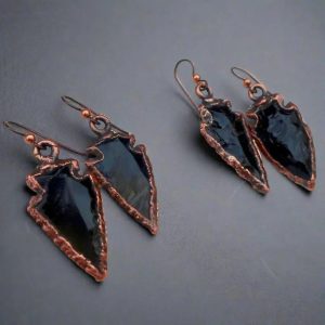 Product Image: Obsidian Arrowhead Earrings – Copper Talisman Jewelry for Protection