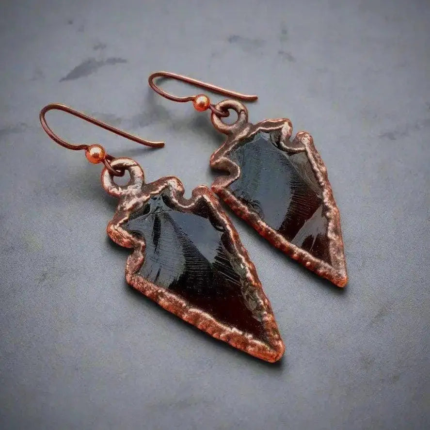 Santa Fe Marketplace Obsidian Arrowhead Earrings – Copper Talisman Jewelry for Protection Product Image: Obsidian Arrowhead Earrings – Copper Talisman Jewelry for Protection