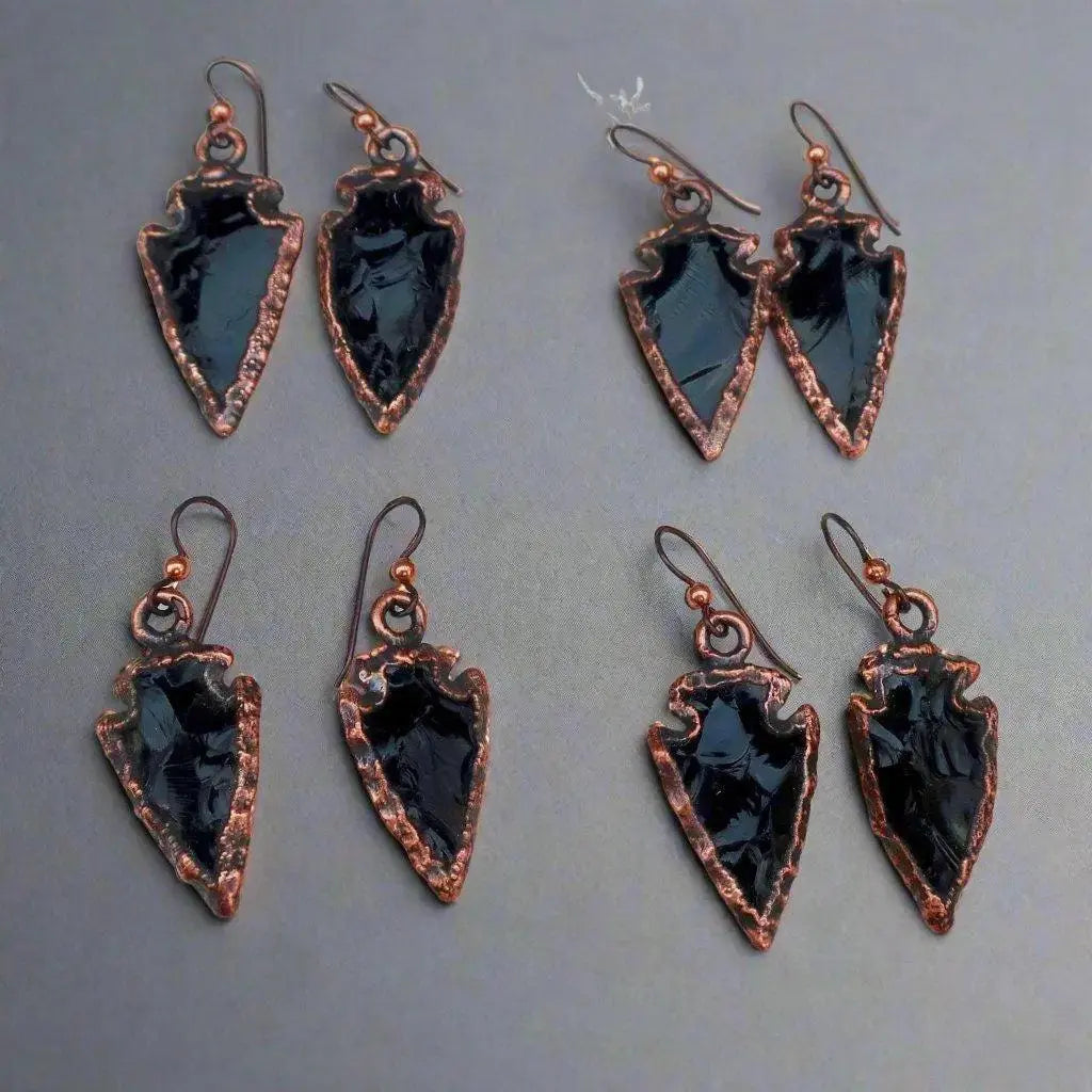 Santa Fe Marketplace Obsidian Arrowhead Earrings – Copper Talisman Jewelry for Protection Product Image: Obsidian Arrowhead Earrings – Copper Talisman Jewelry for Protection