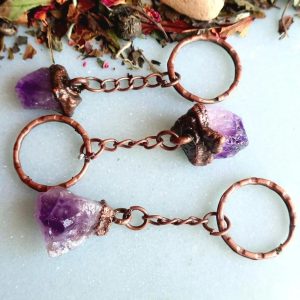 Product Image: Amethyst Keychain — Handcrafted Copper Talisman for Calm and Clarity