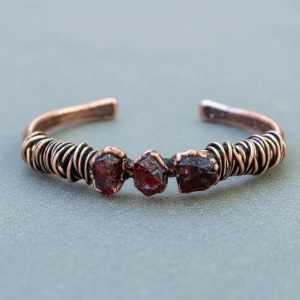 Product Image: Raw Garnet Copper Cuff — Handcrafted Crystal Talisman For Inner Fire