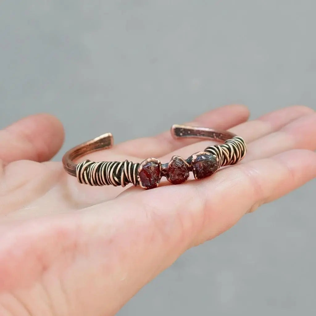 Santa Fe Marketplace Raw Garnet Copper Cuff | Electroformed Copper Jewelry Product Image: Raw Garnet Copper Cuff | Electroformed Copper Jewelry