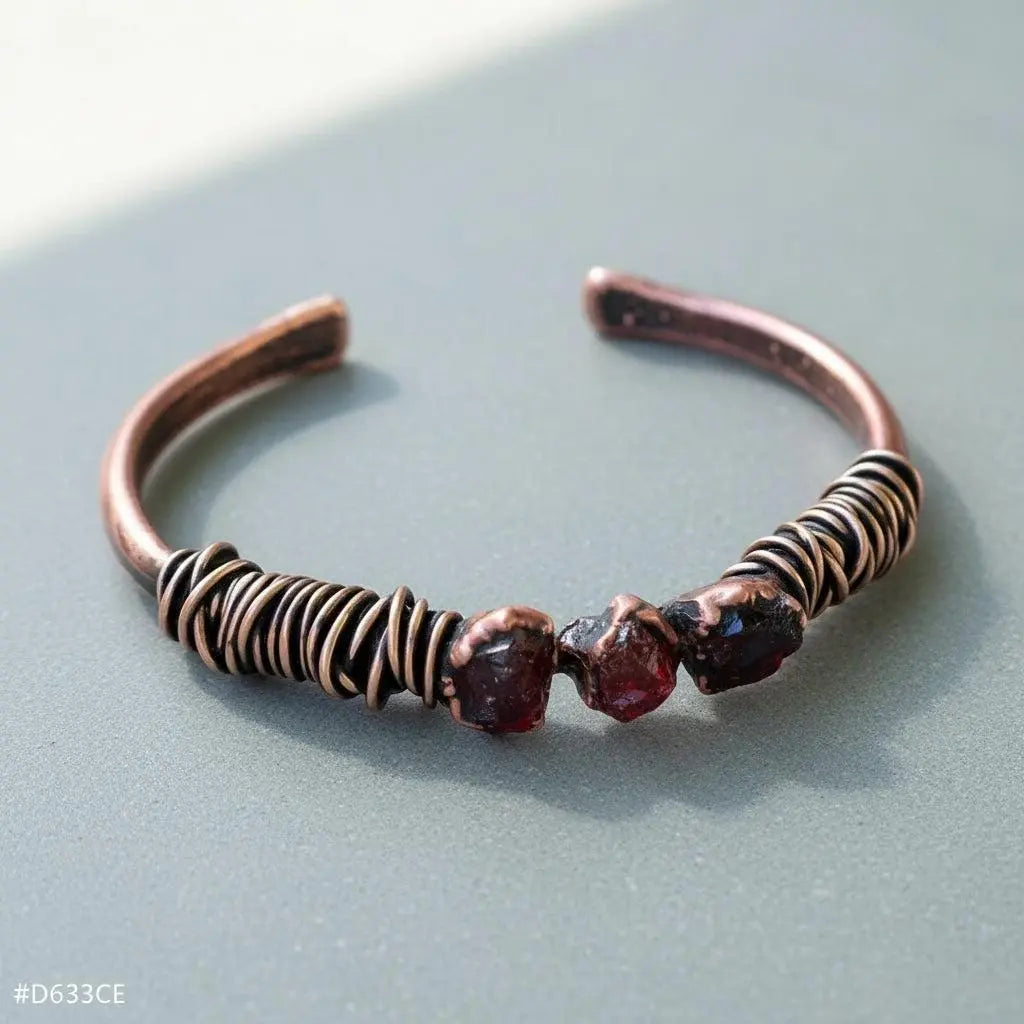 Santa Fe Marketplace Raw Garnet Copper Cuff | Electroformed Copper Jewelry Product Image: Raw Garnet Copper Cuff | Electroformed Copper Jewelry