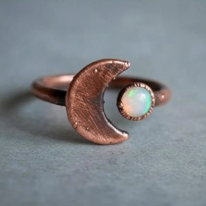 Product Image: Crescent Moon Opal Ring — Handcrafted Copper Talisman For Emotional Balance