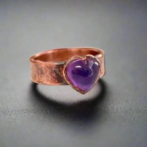 Product Image: Heart Amethyst Ring – Handcrafted Copper Talisman for Calming Confidence