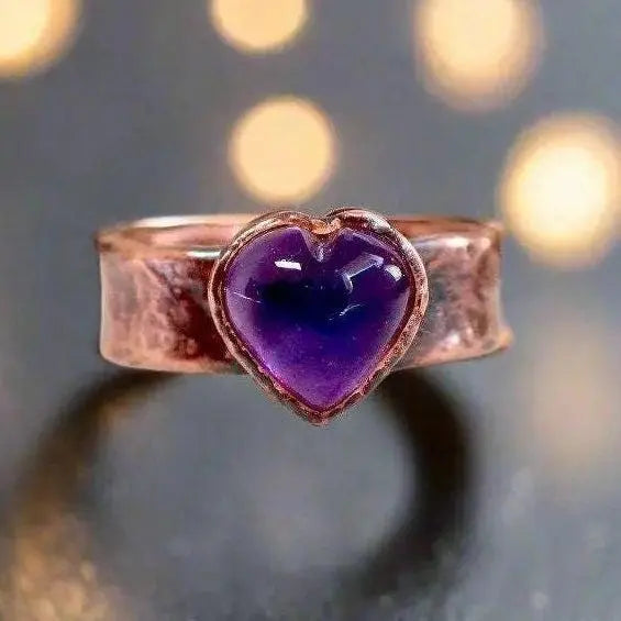 Santa Fe Marketplace Heart Amethyst Ring – Handcrafted Copper Talisman for Calming Confidence Product Image: Heart Amethyst Ring – Handcrafted Copper Talisman for Calming Confidence
