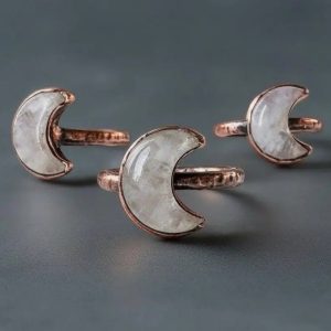 Product Image: Kunzite Crystal Crescent Moon Shard Ring — Handcrafted Copper Talisman