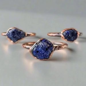 Product Image: Raw Azurite Ring – Handcrafted Copper Talisman Jewelry for Daily Intuition