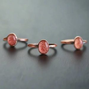 Product Image: Strawberry Quartz Ring Handcrafted Copper Talisman for Joyful Energy