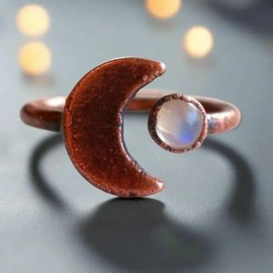 Product Image: Crescent Moon Moonstone Ring Handcrafted Copper Talisman for Calm