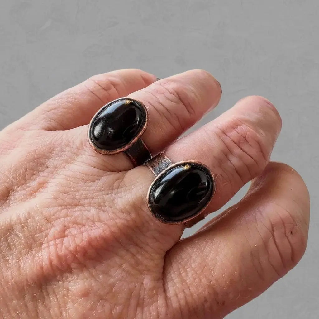 Santa Fe Marketplace Black Onyx Statement Ring — Handcrafted Copper Talisman for Grounded Strength Product Image: Black Onyx Statement Ring — Handcrafted Copper Talisman for Grounded Strength