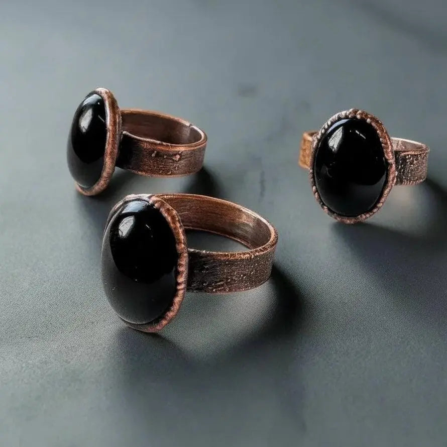 Santa Fe Marketplace Black Onyx Statement Ring — Handcrafted Copper Talisman for Grounded Strength Product Image: Black Onyx Statement Ring — Handcrafted Copper Talisman for Grounded Strength