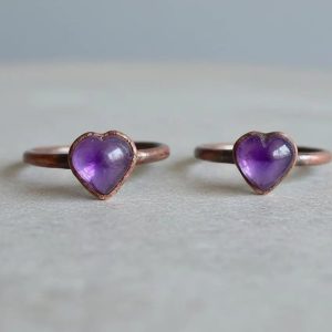 Product Image: Heart Amethyst Ring — Handcrafted Copper Talisman for Calm, Clarity, and Focus