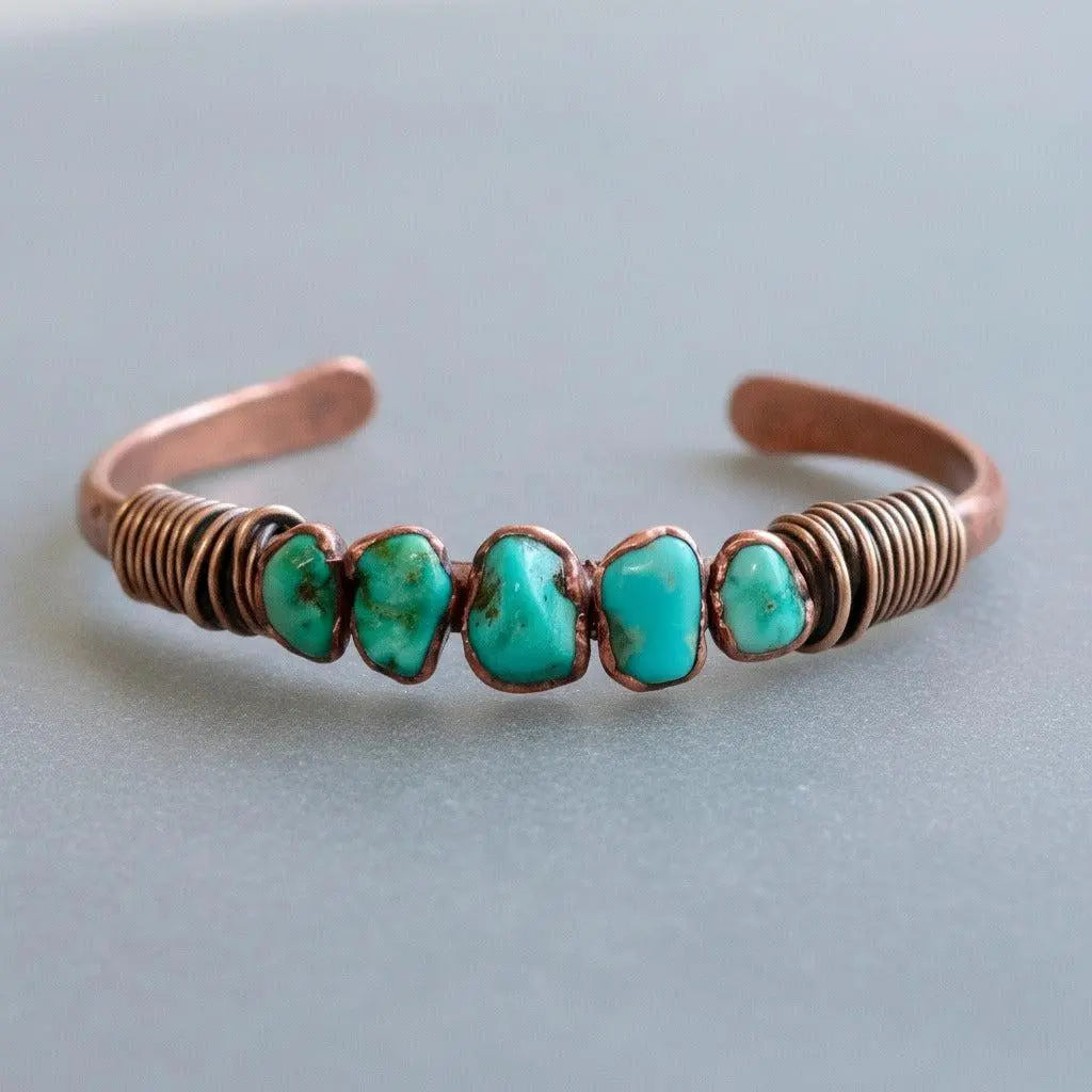 Santa Fe Marketplace Raw Turquoise Copper Cuff | Electroformed Copper Jewelry Product Image: Raw Turquoise Copper Cuff | Electroformed Copper Jewelry