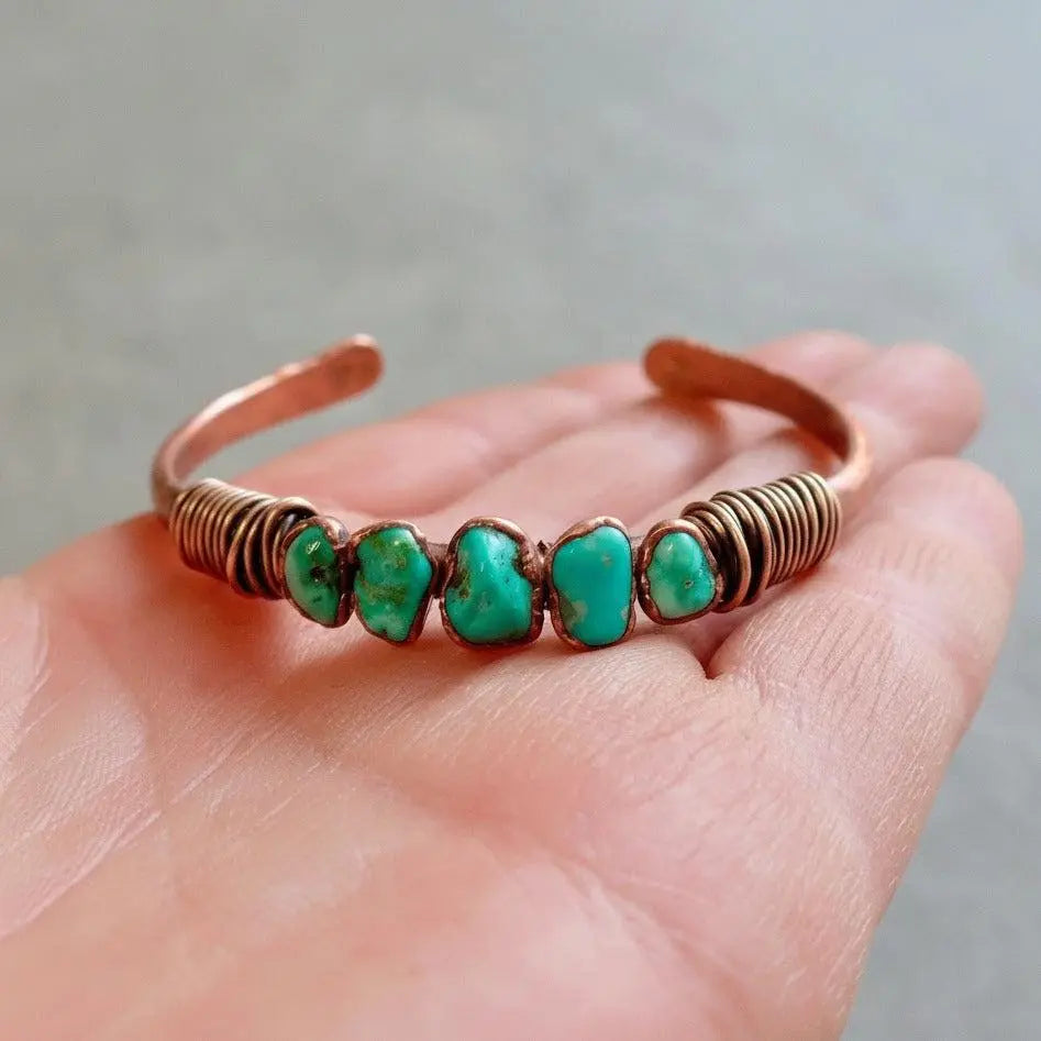Santa Fe Marketplace Raw Turquoise Copper Cuff | Electroformed Copper Jewelry Product Image: Raw Turquoise Copper Cuff | Electroformed Copper Jewelry