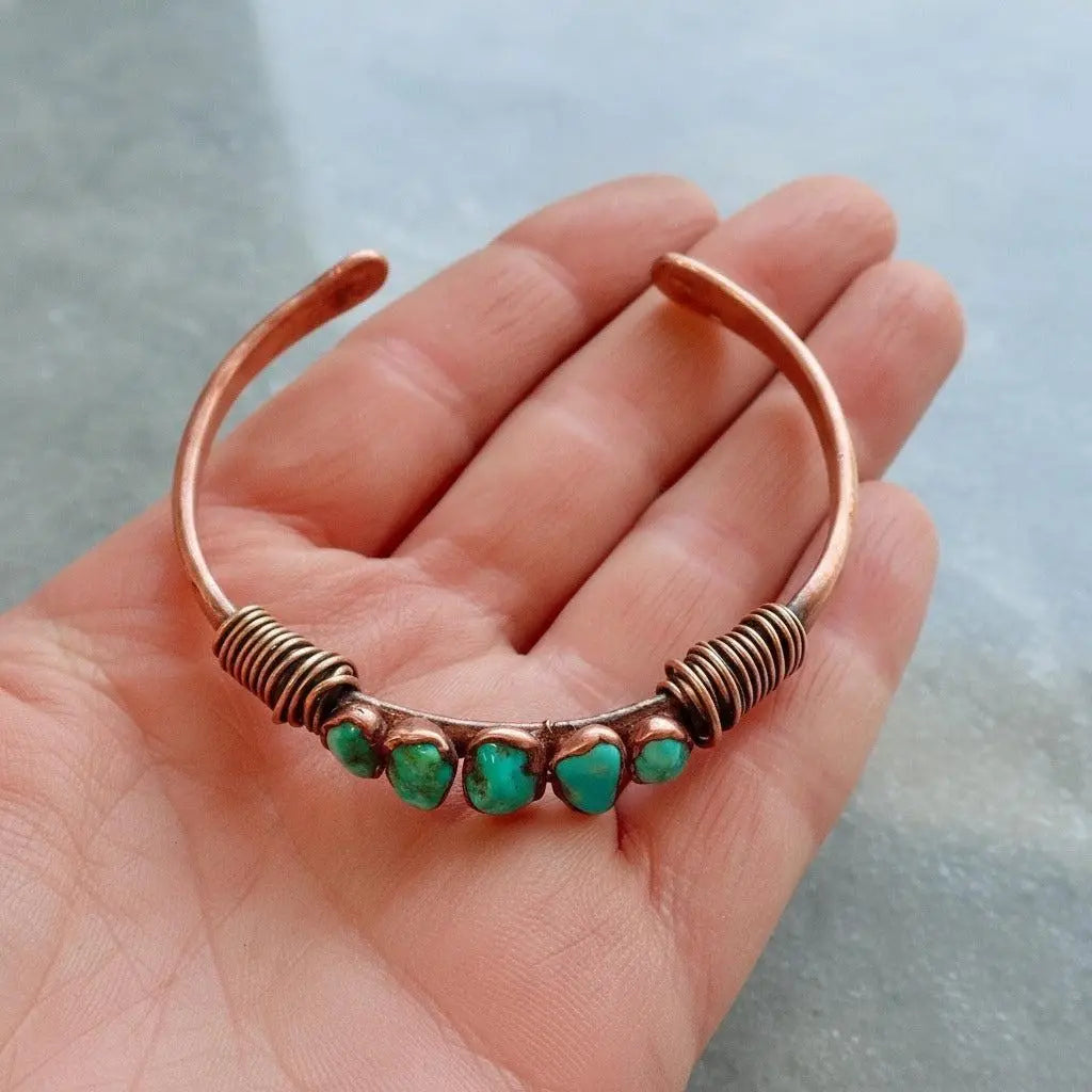 Santa Fe Marketplace Raw Turquoise Copper Cuff | Electroformed Copper Jewelry Product Image: Raw Turquoise Copper Cuff | Electroformed Copper Jewelry