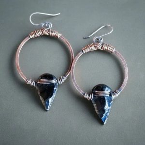 Product Image: Obsidian Hoop Earrings — Handcrafted Copper Talisman Jewelry Protection
