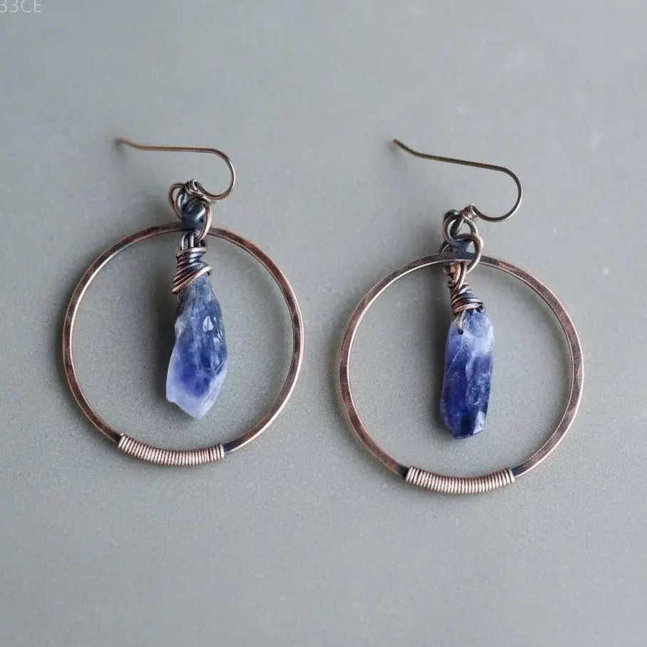 Santa Fe Marketplace Raw Amethyst Hoops in Copper – Boho | Handmade by Blackbird & Sage Product Image: Raw Amethyst Hoops in Copper – Boho | Handmade by Blackbird & Sage