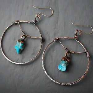 Product Image: Raw Turquoise Hoops – Bohemian Jewelry | Handmade by Blackbird & Sage